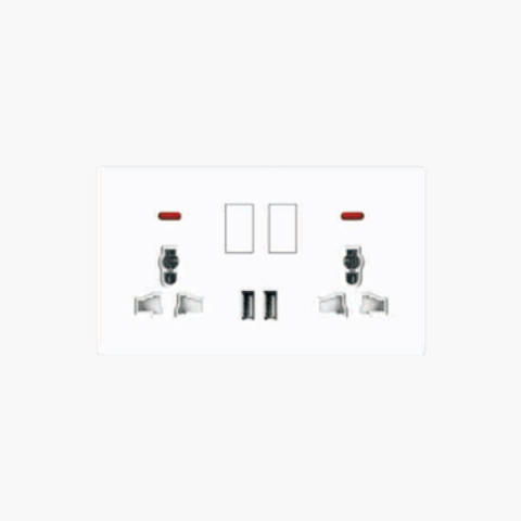 Uyee Neon Switch Socket, 2USB, 2*MF, White, A5-043B