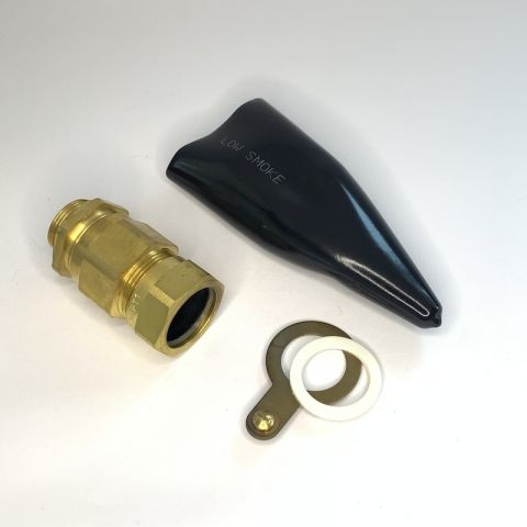 16L A1-A2 TYPE BRASS CABLE GLAND WITH LSF SHROUD, EARTH TAG AND NYLON WASHER, COMPLETE SET, RUPAM