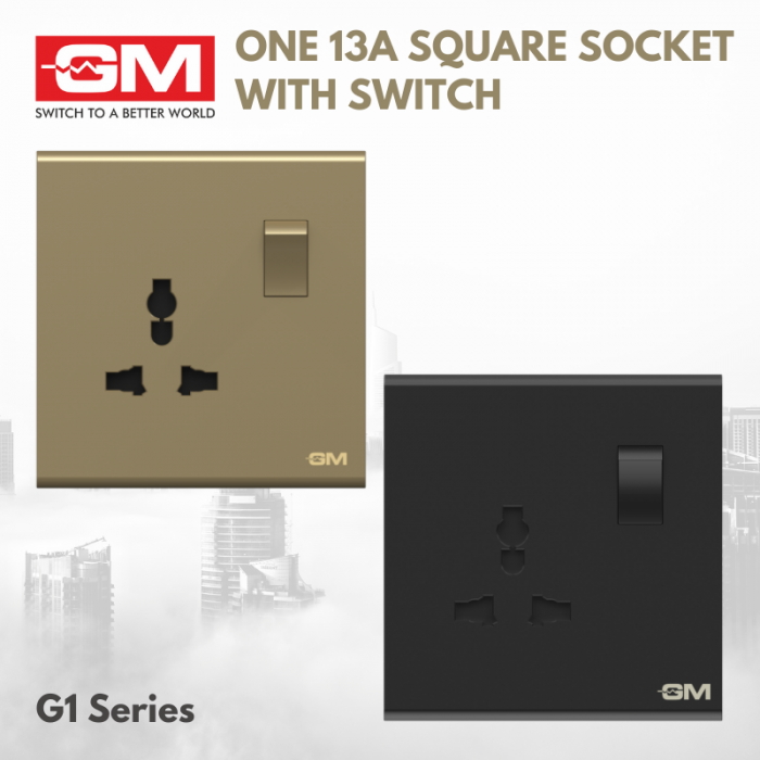GM ONE 13A SQUARE SOCKET WITH SWITCH, G1 SERIES
