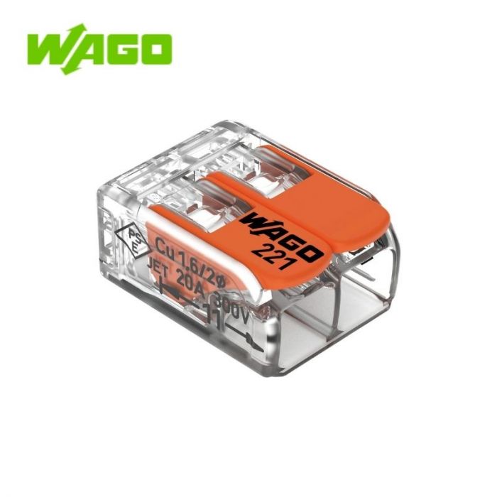 WAGO TWO CONNECTION POINT WIRE CONNECTORS, TRANSPARENT, 221-412