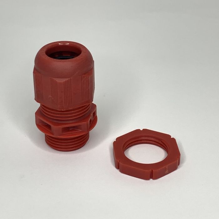 20MM FIRE ALARM CABLE GLAND WITH LOCKNUT, RED, IP68, CABLE RANGE: 7.5 - 14MM