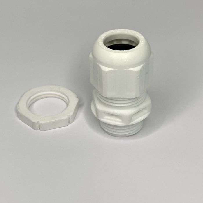20MM FIRE ALARM CABLE GLAND WITH LOCKNUT, WHITE, IP68, CABLE RANGE: 7.5 - 14MM