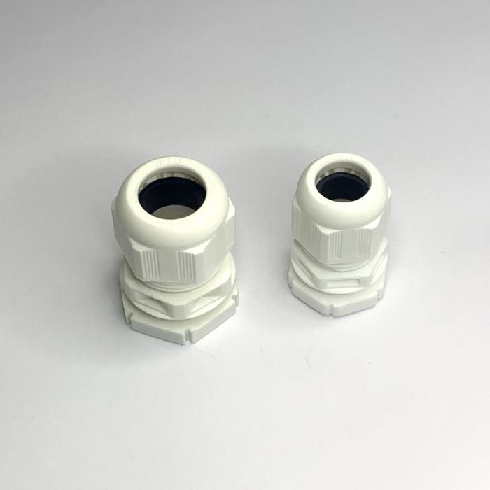 25MM FIRE ALARM CABLE GLAND WITH LOCKNUT, WHITE, IP68, CABLE RANGE: 9 - 17MM