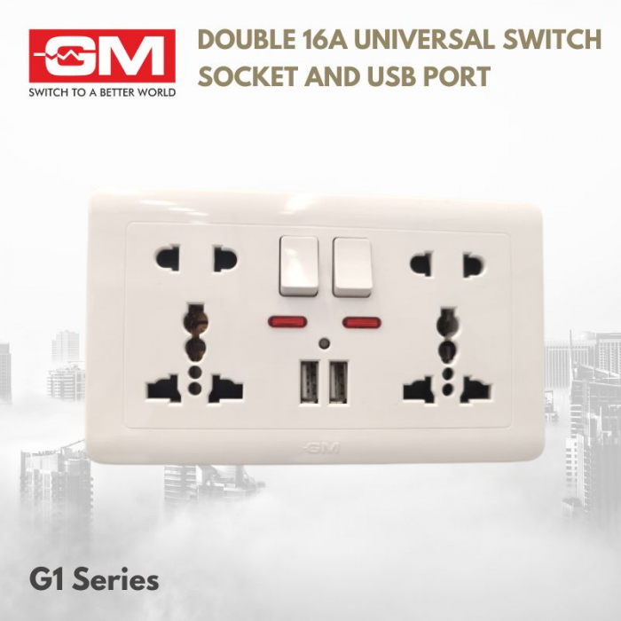 GM Double 16A Universal Switch Socket with USB port