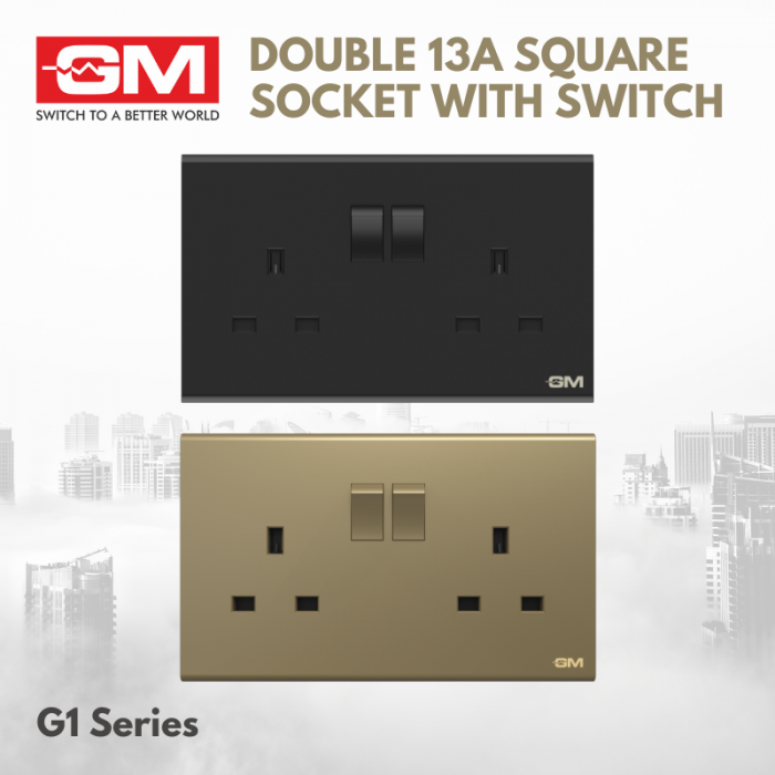GM Double 13A Square Socket With Switch, G1 Series