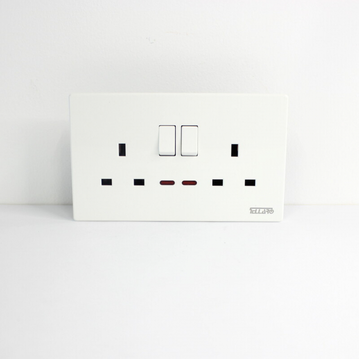 Tellaro Double Switched Socket Outlet With Neon, Screwless, 13Amp, Vancouver T3408
