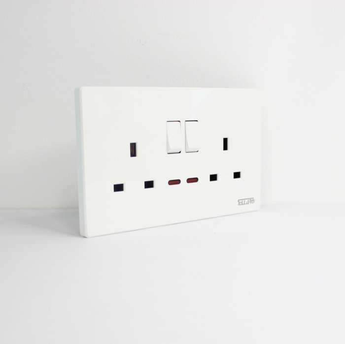 Tellaro Double Switched Socket Outlet With Neon, Screwless, 13Amp, Vancouver T3408