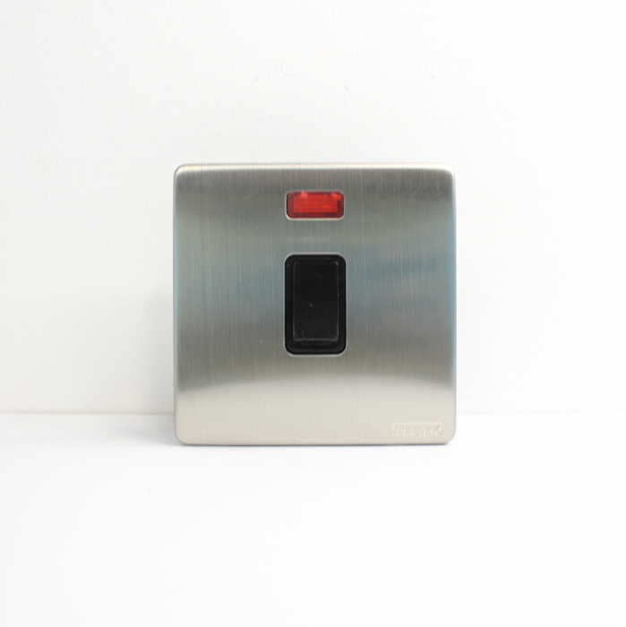 Tellaro 20A DP Switch With Neon Indicator Brushed Chrome Screwless, Montreal T4324BC
