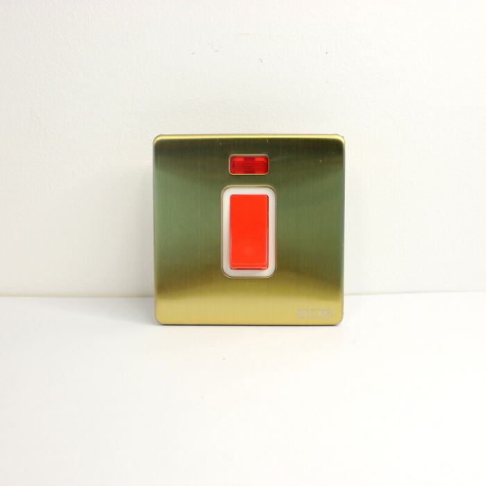 Tellaro 45A DP Switch With Neon Size : 3 X 3 Brushed Brass Screwless, Montreal T4327BB