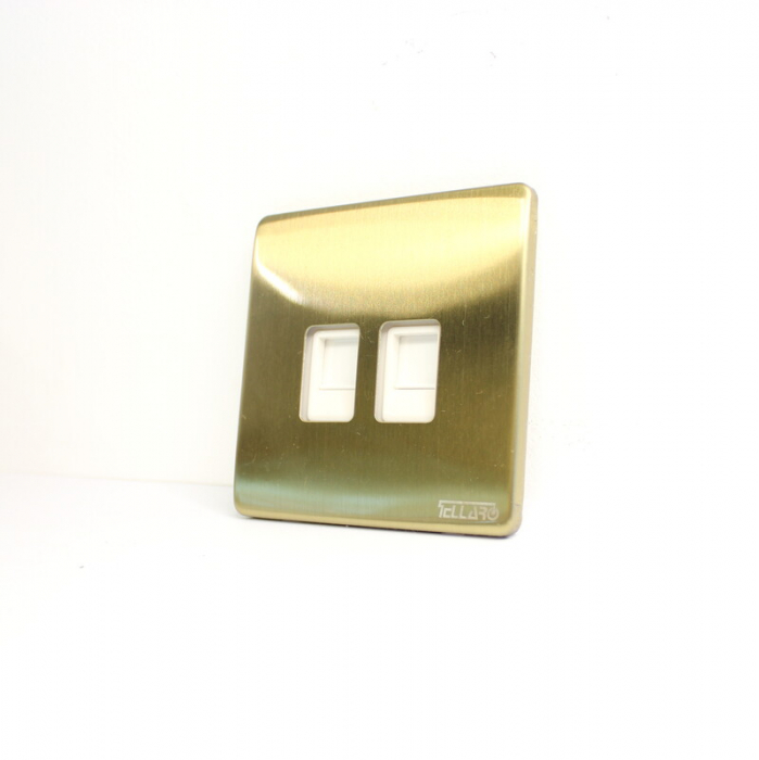 Tellaro 2 Gang Data Socket Face Plate Only Brushed Brass Screwless, Montreal T4443BB