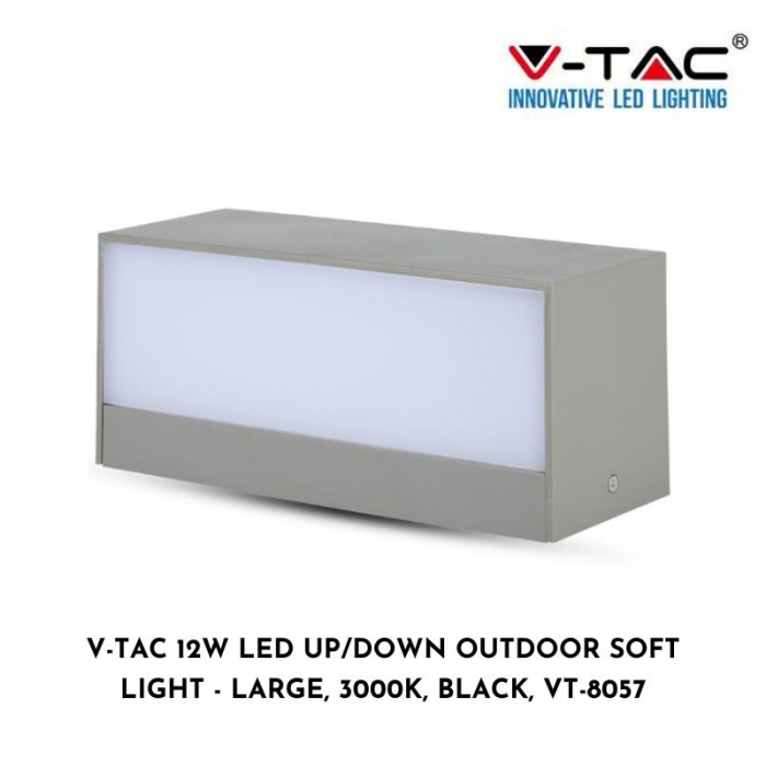 V-Tac 12W Led UP/Down Outdoor Soft Light - Large, 3000K, Black, VT-8057