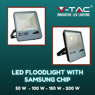 V-Tac Led Floodlight With Samsung Chip, 6400K, Black-Grey