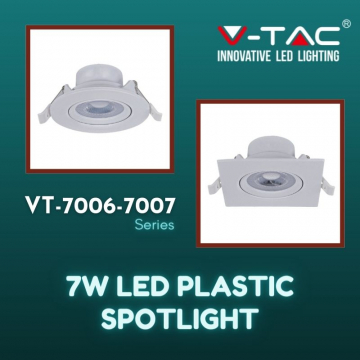 V-Tac 7W Led Plastic Spotlight, White, VT-7006-7007 Series
