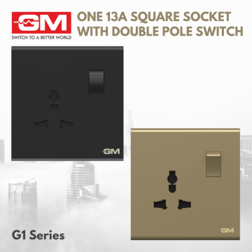 GM One 13A Square Socket With Double Pole Switch, G1 Series