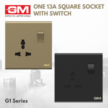 GM One 13A Square Socket With Switch, G1 Series