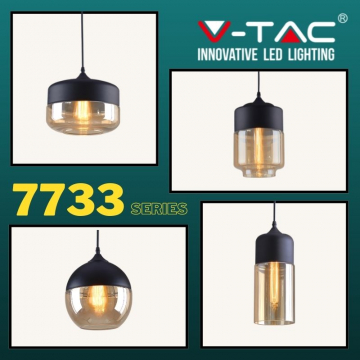 V-Tac Led Pendant Light VT-7733 Series, Black Canopy And Glass Lampshade